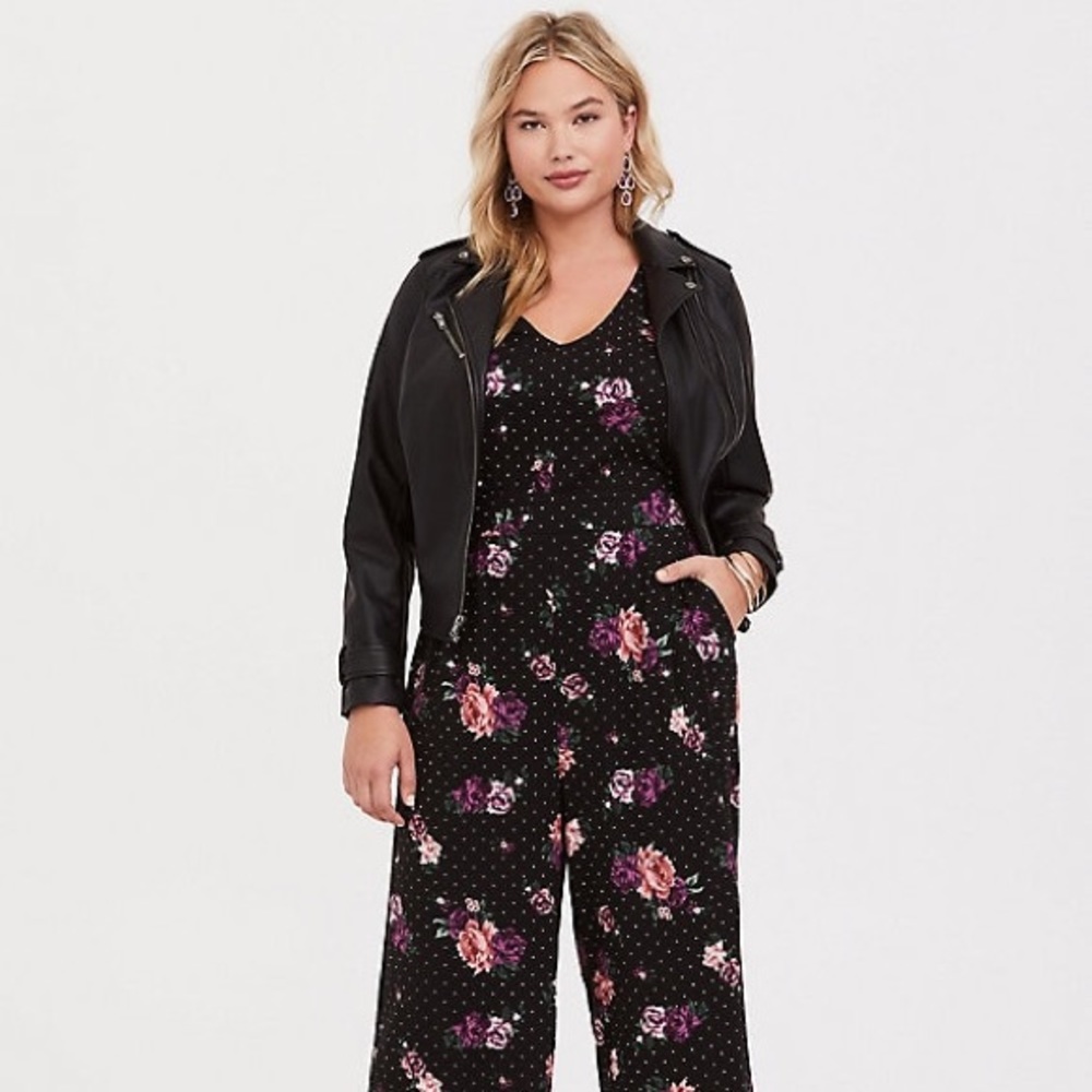 NWT TORRID BLACK FLORAL DOT WIDE LEG JUMPSUIT